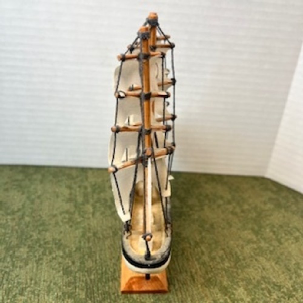 Vintage Wooden Tall Ship Model Nautical Decor White Sails 3-Mast Schooner - Picture 5 of 8